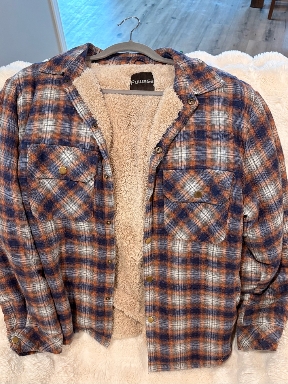 Blue & Brown Plaid Sherpa-Lined Flannel Jacket